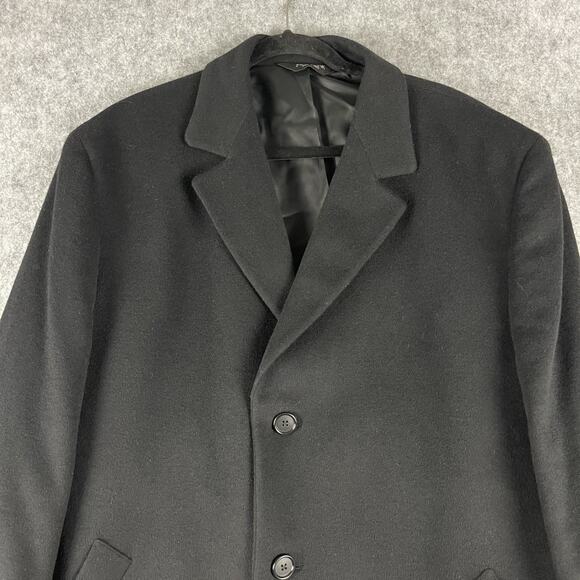 Jos A Bank Wool Pea Coat Overcoat Mens 44R Black Camel Hair Silk Classic - Picture 2 of 16